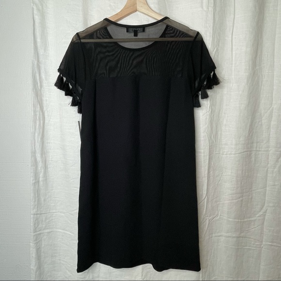 Lulus Iced Latte Black Tassel Mini Dress Sheer Short Shift - Picture 2 of 12
